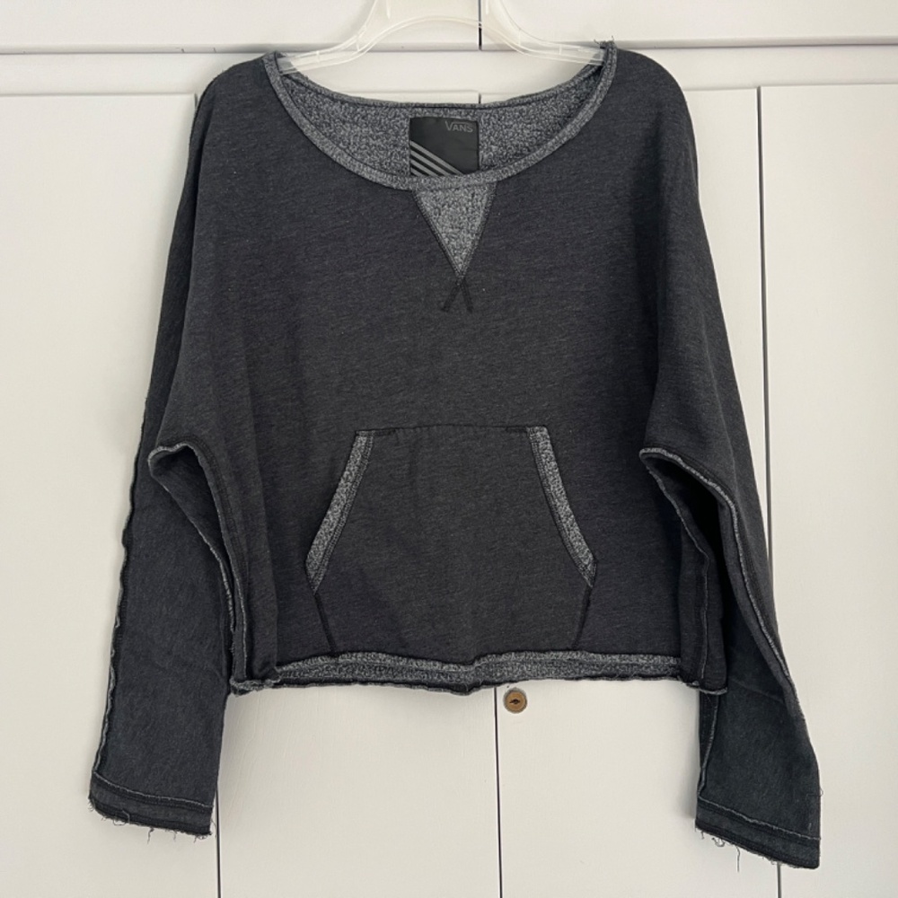 VANS Distressed Charcoal Gray Exposed Seams Raw Edge Boxy Cutoff Sweatshirt XL